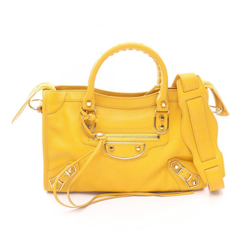 Balenciaga Metallic City Handbag Leather Yellow